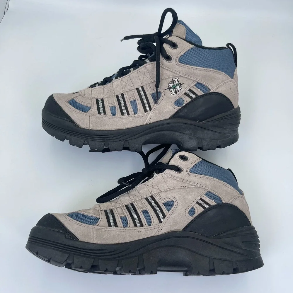 Nevados Ankle Top Hiking Boots Mens Size 9.5 Beige Blue Suede Trail Granola Girl